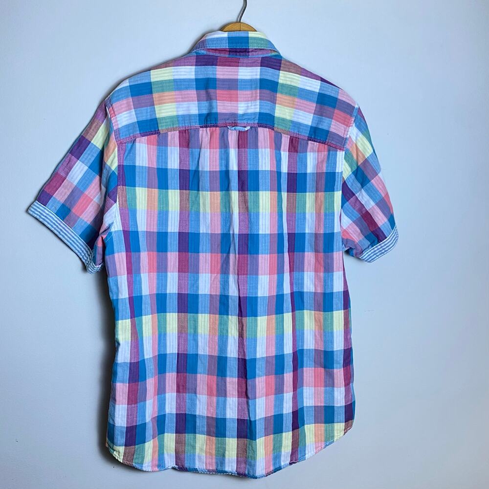 Moods of Norway Men XL Preppy Plaid Cotton Short Sleeve Shirt Hipster Breathable - Picture 2 of 13